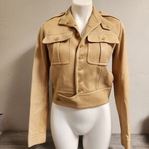 Vintage Ralph Lauren Jacket Size 4 Deer Skin Leather  Cropped Military Safari